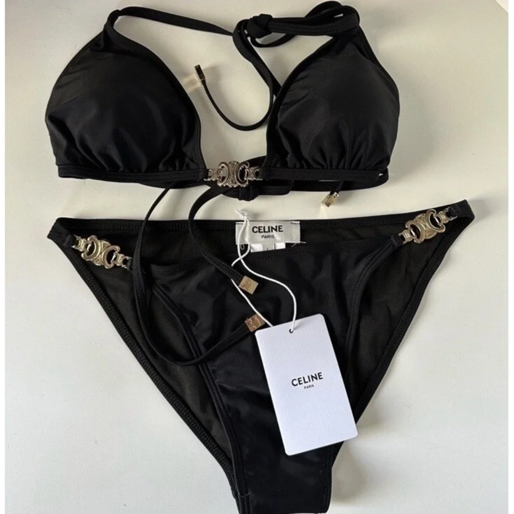 Trendy Black & Gold Bikini Set - Black High Waist Two Piece Swimsuit